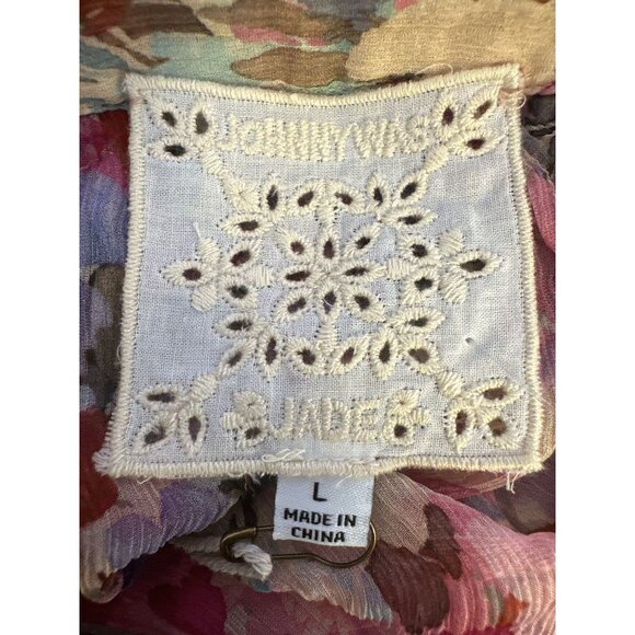 NWT Johnny Was Vintage Sheer Floral Pink Blouse w/Ruffled Collar Size L - Picture 11 of 13